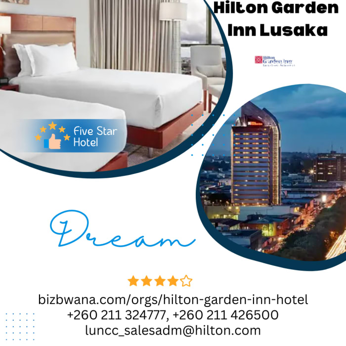 Hilton Garden Inn Lusaka is a luxurious 5-star hotel located in the heart of Lusaka, Zambia.