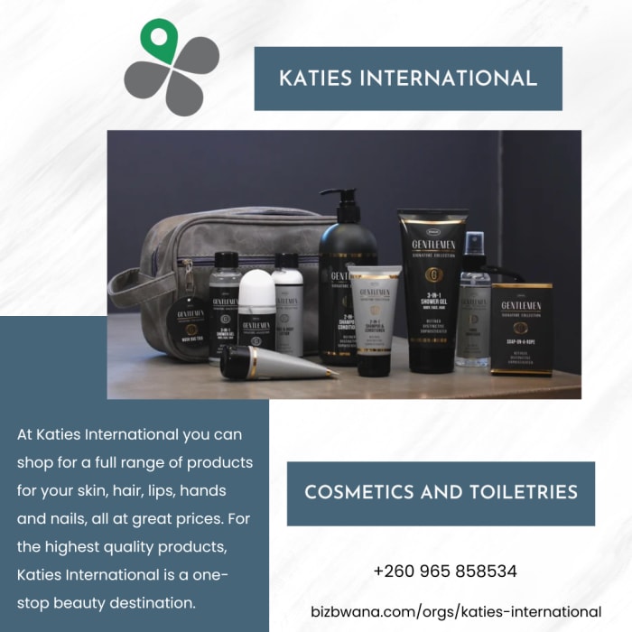 Cosmetics and toiletries for your skin, hair, hands and nails