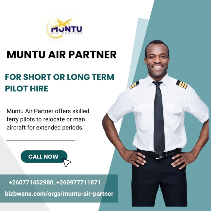 Muntu Air Partner's pool of freelance pilots at your service