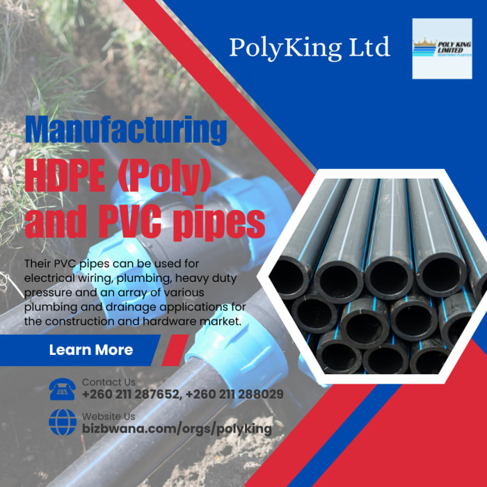 A premier manufacturer of quality PVC and HDPE pipes in Zambia