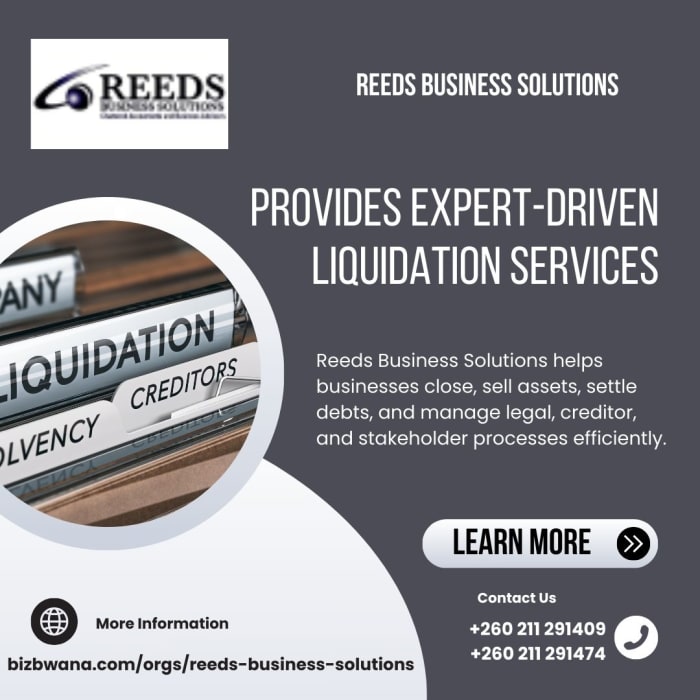 Provides liquidation services (to handle insolvency and bankruptcy)