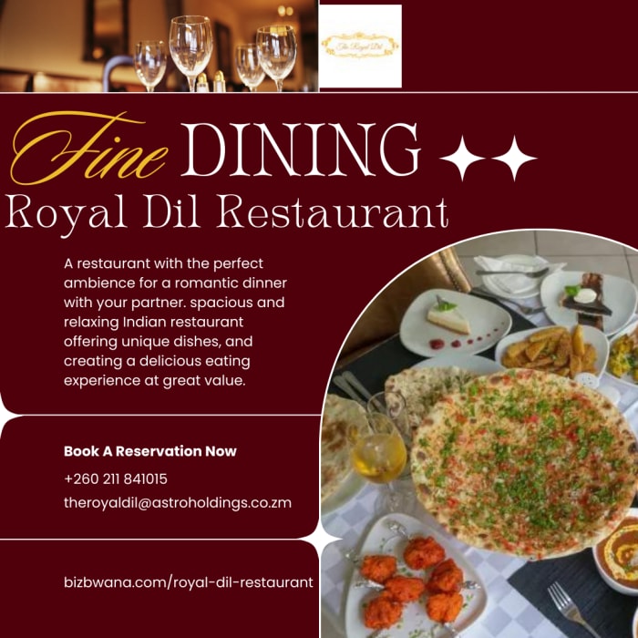 The fine dining Royal Dil Restaurant Lusaka, Zambia