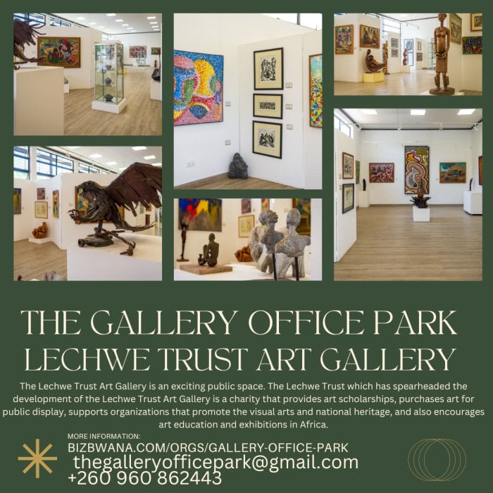 The Lechwe Trust Art Gallery is a vibrant and eclectic art space located in The Gallery Office Park in Lusaka, Zambia. 