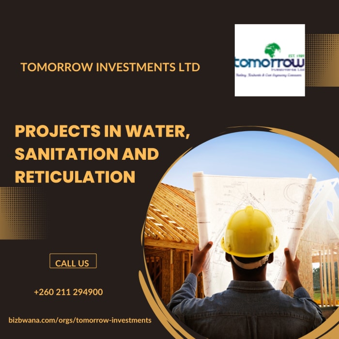 Projects in water, sanitation and reticulation