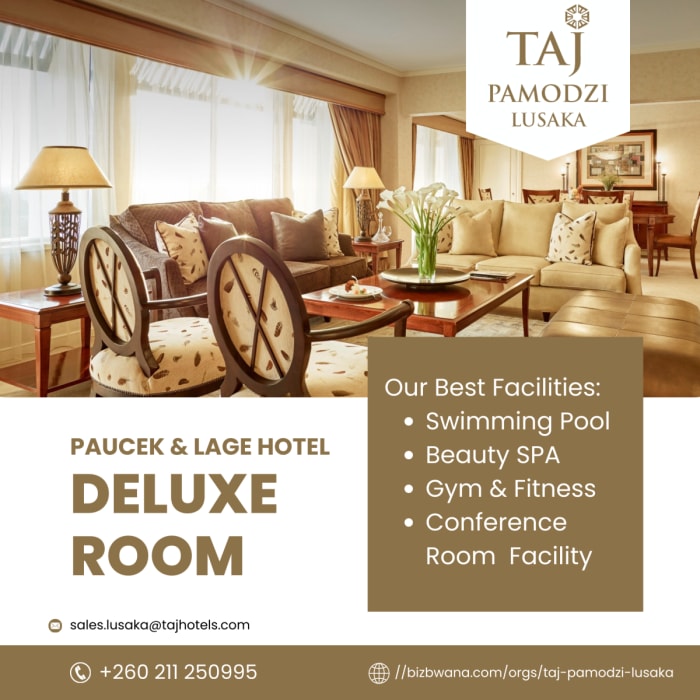 The Taj Pamodzi Hotel is a luxurious 5-star hotel located in the heart of Lusaka, Zambia. 