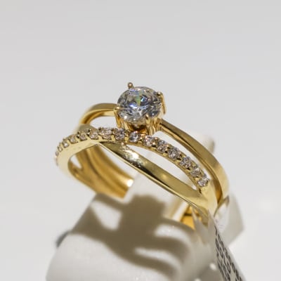 Wedding Set Yellow Gold 9k Ring with Crystals image