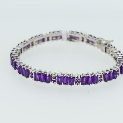 Silver linked chain with amethyst gemstones bracelet image