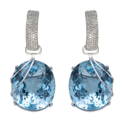 Silver  Aquamarine & Diamond  Stiff Removable Hook Earrings  image