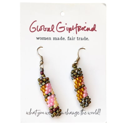 Beaded Earrings Silver, Gold and Yellow  Glazed Beads image