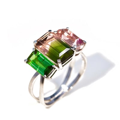 Yellow Gold Bi-Colour Tourmaline  Triology Ring  image