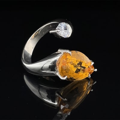 Pear Citrine & Diamond White Gold Ring image