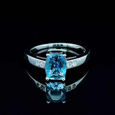 Aquamarine & Diamonds Cage Set White Gold Ring image