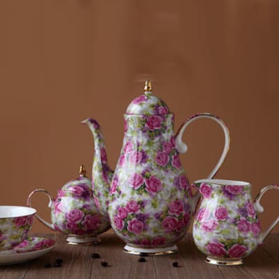Bone china coffee set pink rose flower European tea set - 1100032103 image