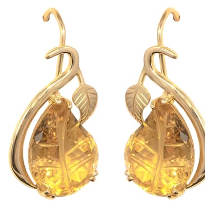 Yellow Gold  Citrine  Leaf Shaped Earrings  image