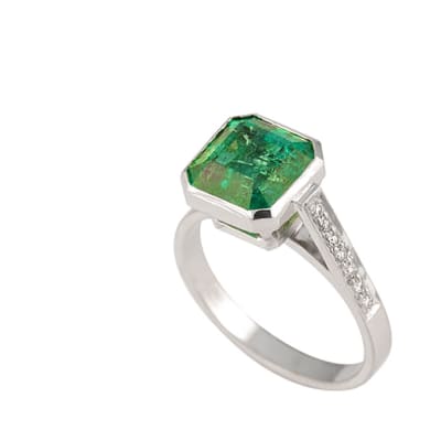 White Gold  Emerald  Square Bezel Ring image