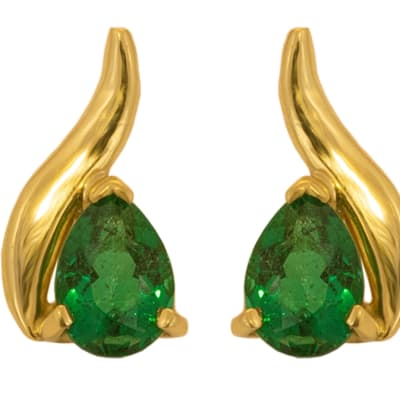 Yellow Gold  Emerald  Curved Stud Earrings  image