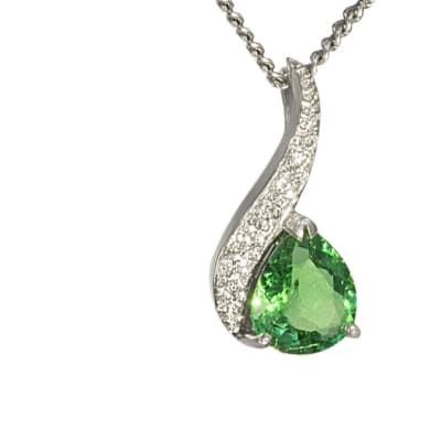 White Gold Emerald & Diamond Curved  Pendant image