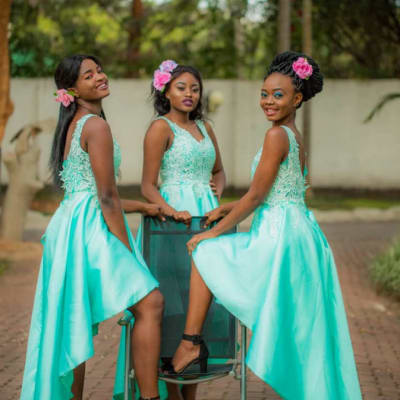 Light blue sleeveless bridesmaids wedding bridal dresses image