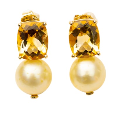 Gold Pearl Yellow Gold Citrine & Pearl Earrings  image