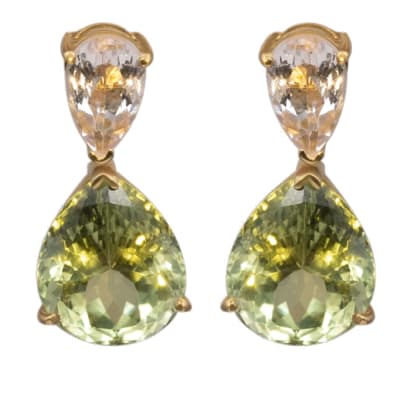 Yellow Gold  Green Tourmaline & Morganite  Earrings  image