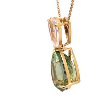 Yellow Gold Green Tourmaline & Morganite  Pendant image