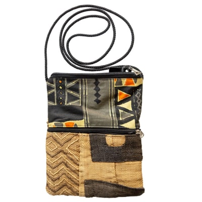 Sling Bags Kuba Fabric Patch Work of Cloth Zipped Pocket image