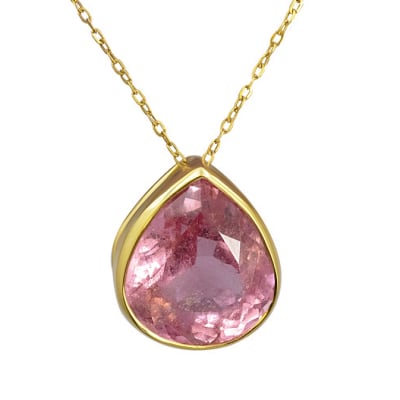 Yellow Gold  Pink Tourmaline  Tear Drop Pendant  image