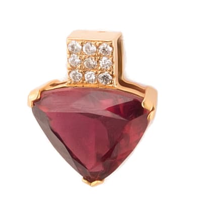 Yellow Gold  Rubellite Tourmaline & Diamond  Box Bail Pendant  image