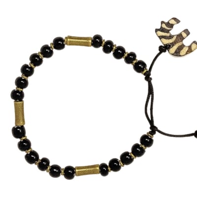 Black Glass Beads and Bronze Threaded Choker image