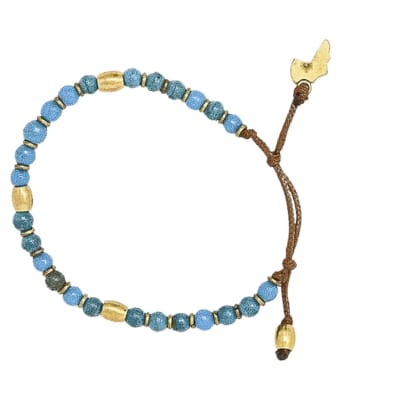 Choker of Blue Beads with Bronze on Brown Thong image