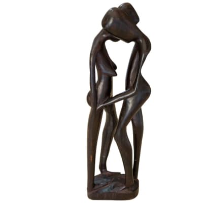 Wooden  Carving  Romantic Figurine  of Man and Woman image