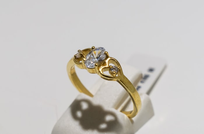 Yellow Gold & Solitaire Crystal  Engagement Ring