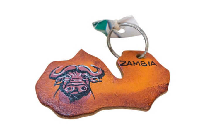  Key Ring Buffalo Head Zambia Wooden Map