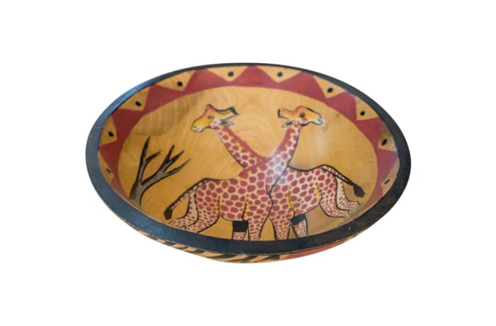 African  Wooden  Fruit Bowl Two Giraffes and Tree