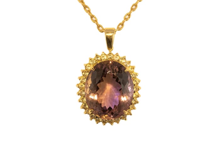 Yellow Gold Ametrine & Sapphire  Classic Pendant