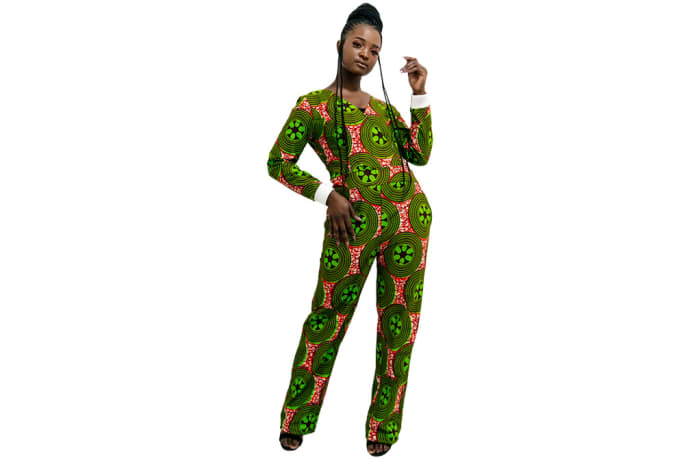 Ankara Jumpsuit - Green with red