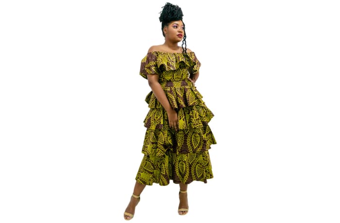 Ankara Print Off - shoulder dress, Green flowery dress