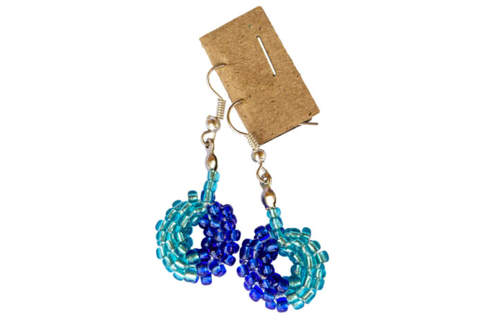 Beaded Earrings Dangly Earrings for Women  Blue & Light  Blue Glass Beads