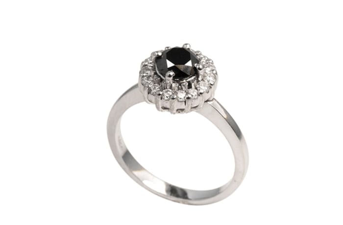 White Gold Black Diamond  Classic Ring 