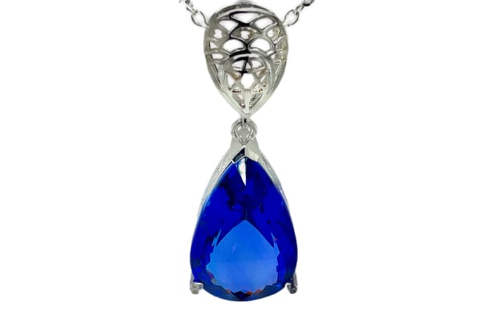 Cage-Set Teardrop Tanzanite Dreamcatcher Pendant