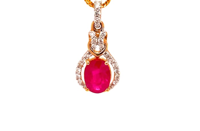 Oval Ruby & Diamonds Yellow Gold Pendant