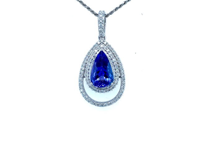 Pear Cut Tanzanite & Diamonds White Gold Pendant