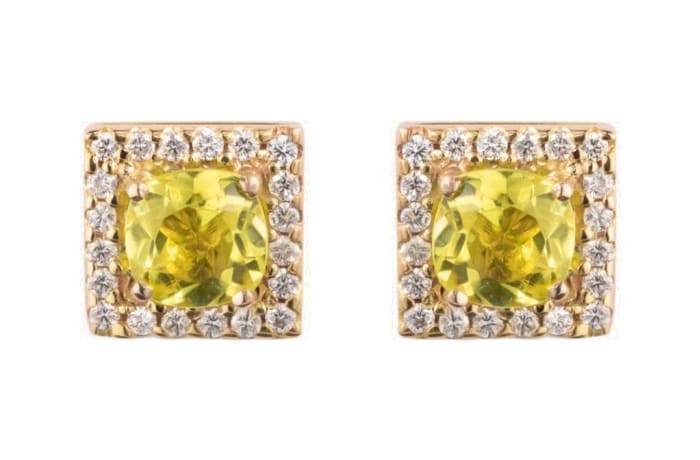 Rose Gold  Canary Tourmaline & Pave Set Diamond Stud  Earrings 