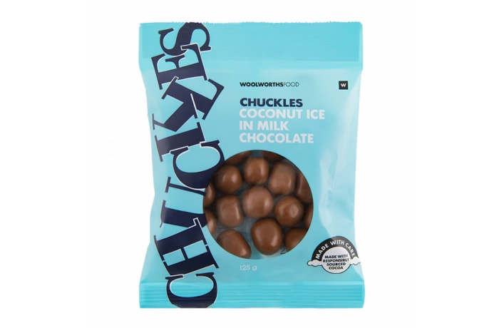 Woolworths Chuckles  Coconut Ice in Milk Chocolate - 125g