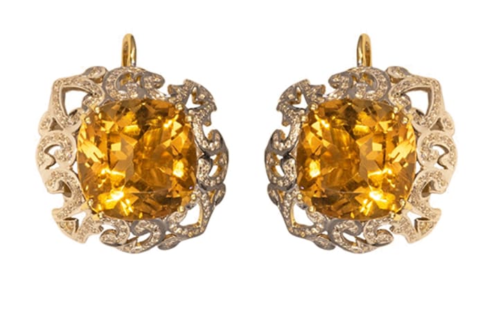 Yellow Gold  Citrine  Fancy Earrings 