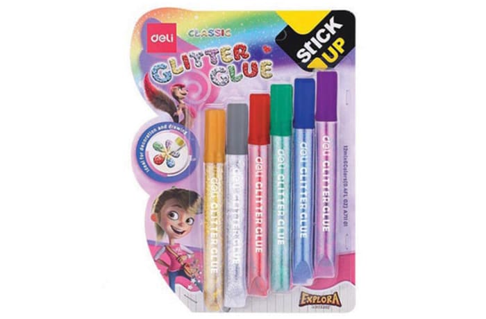 Deli Classic Glitter Glue  Assorted Colours 6 Pack  A71101