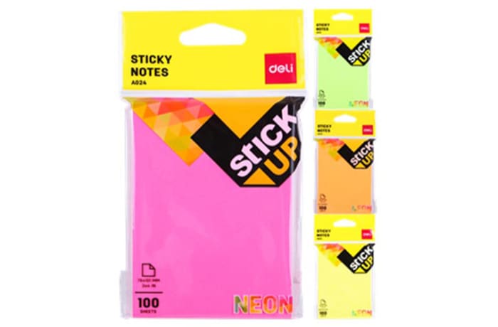 Deli Sticky Notes  Assorted Neon Colours  A02402