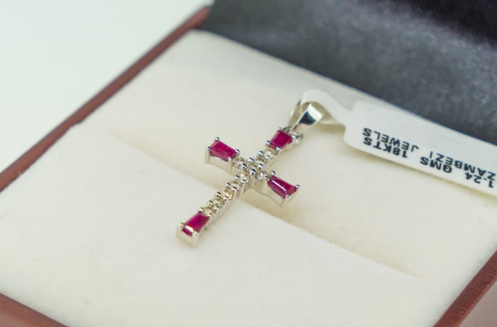 White Gold Ruby & Diamond Cross Pendant 