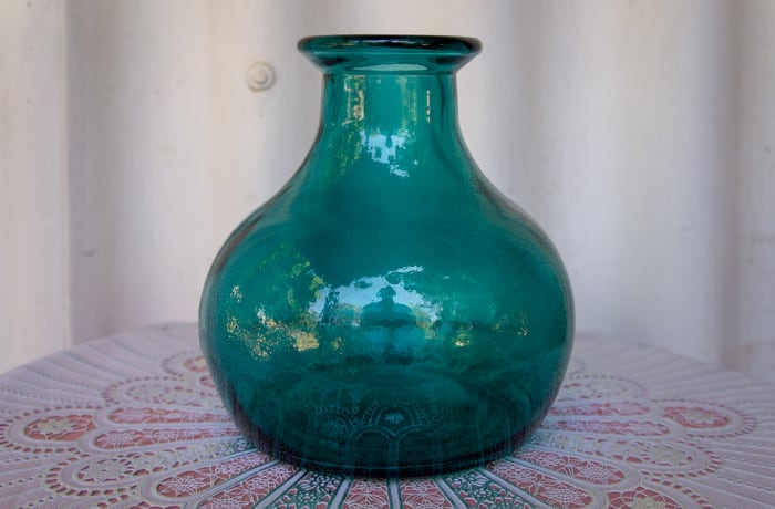 Antique Blue Round Bottomed Glass Vase