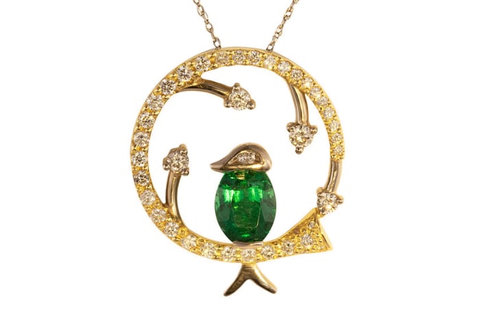 Yellow Gold Emerald  Birdcage Pendant 